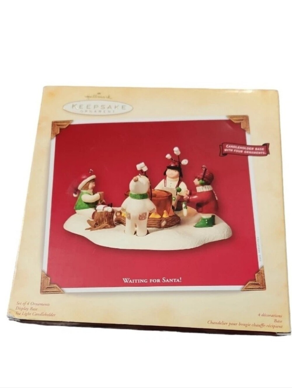 Hallmark Keepsake VTG 2003 Waiting For Santa Campfire Candle Holder Ornament Set